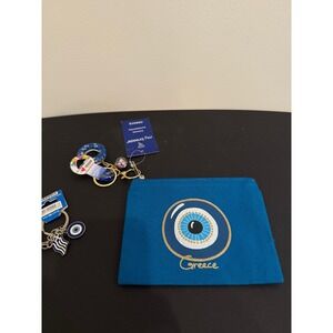 Greece Souvenir Set My Breeze Hersonisos Evil Eye Canvas Pouch and Keychains NWT